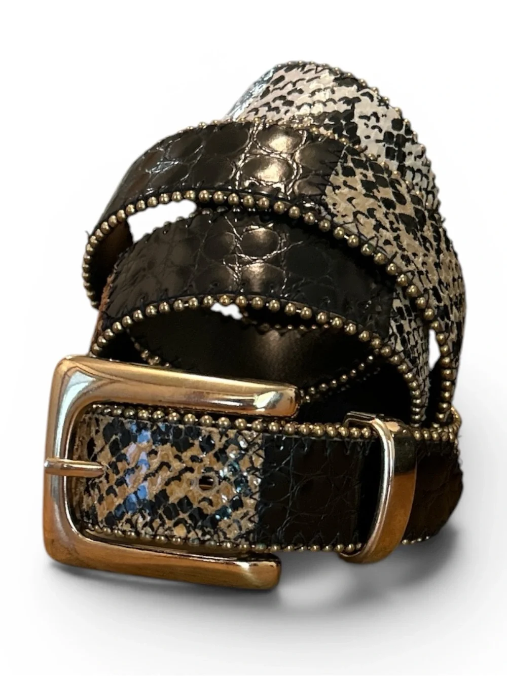 Vintage 90s Women’s Two-Tone Faux Snake Print Belt with Gold Tone Buckle Size 32
